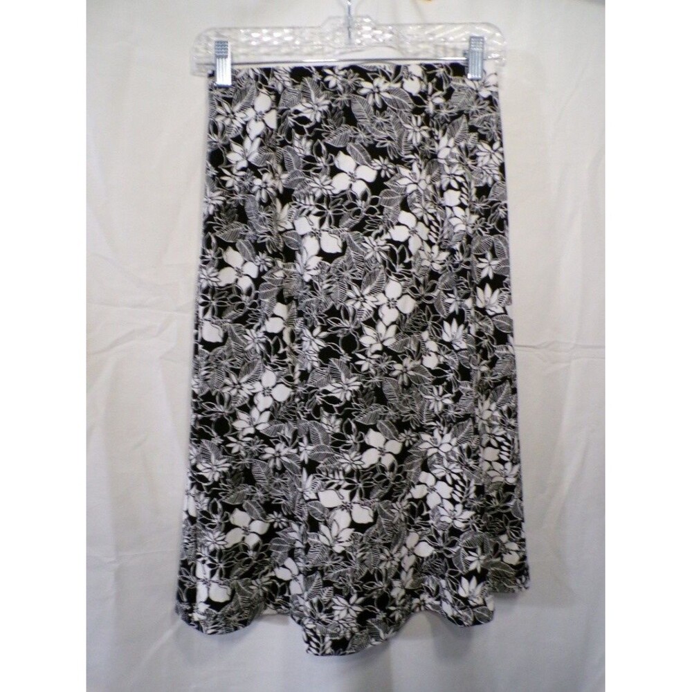 Talbots Women's A-Line Black White Floral Midi Skirt Petites P
